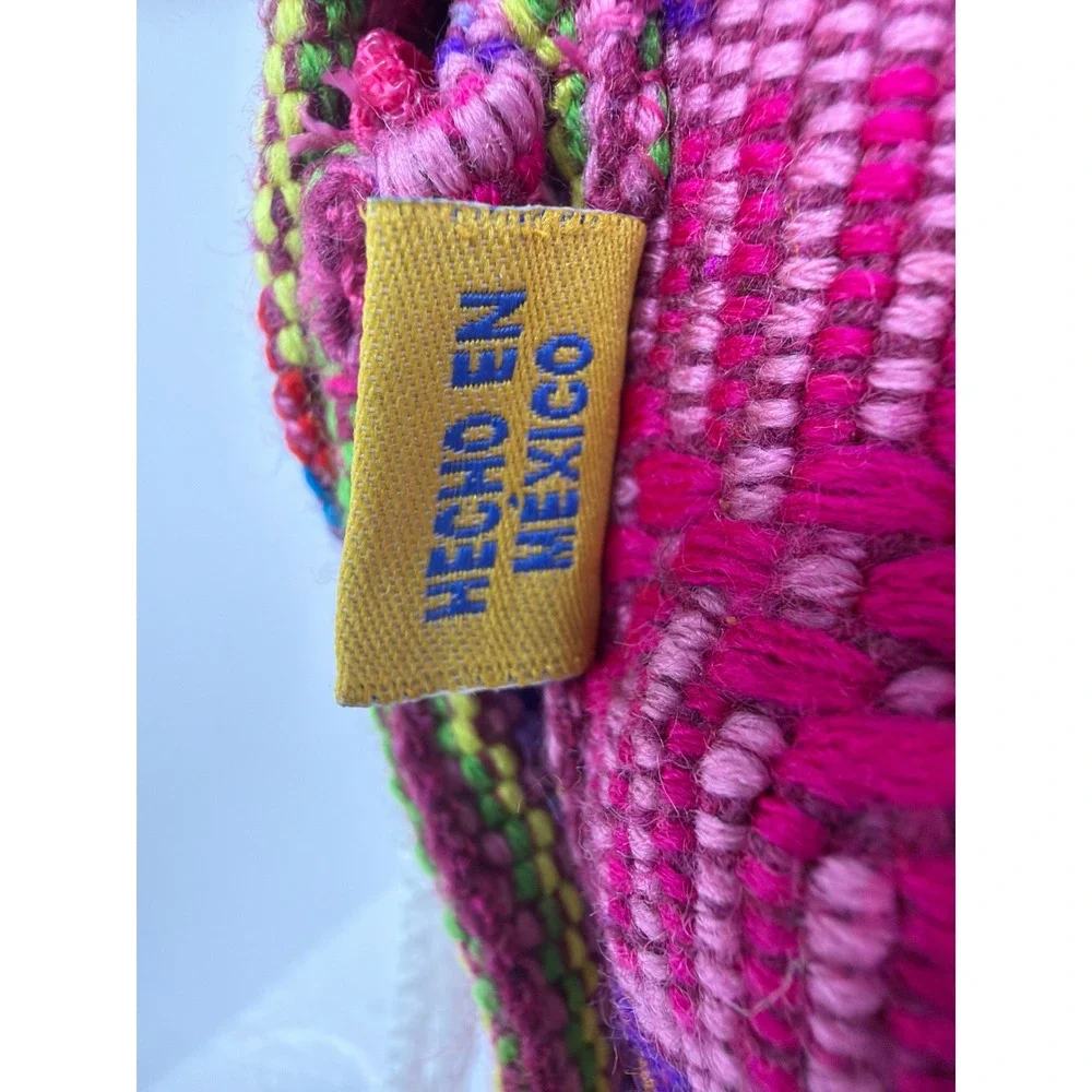 Artesanias Pinzon Woven Mexican Backpack Pink Multi Stripe Boho Rucksack Small